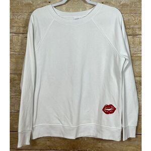 TIME AND TRU HANDMADE LIP GRAPHIC CREWNECK WHITE SWEATSHIRT SIZE LARGE
